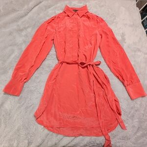 BCBGMaxAzria Long Sleeve Silk Tunic Shirtdress in Geranium Size S